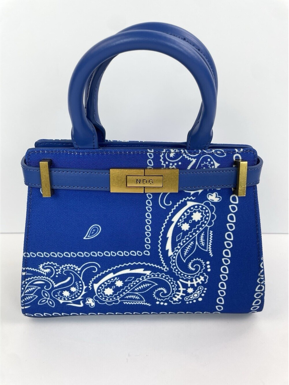NDG PARIS Mini Jeanne Bandana Bag Blue Canvas Paisley Satchel Crossbody Purse